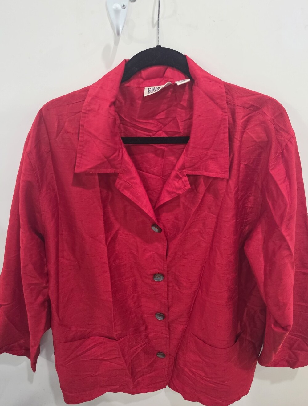 Vintage Chico’s Design 100% Silk Button Up Blouse Raw Silk Dupioni Textued Sz XL